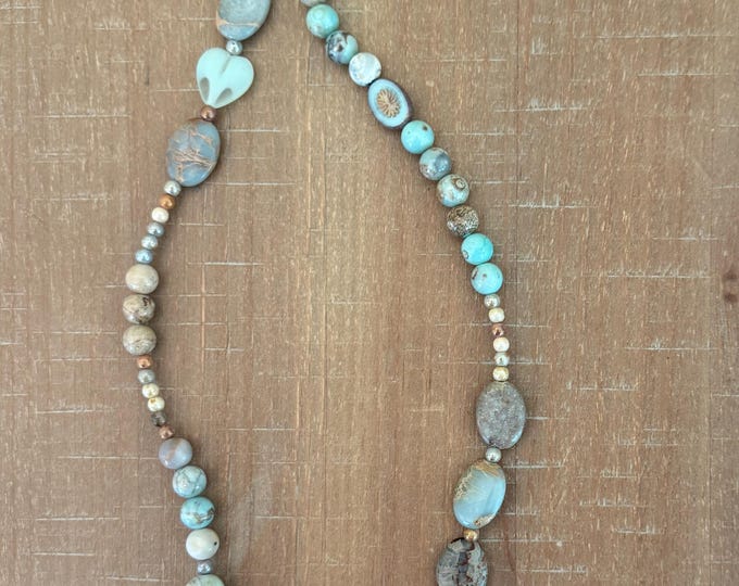 Beaded Terra Agate and Czech Glass Necklace