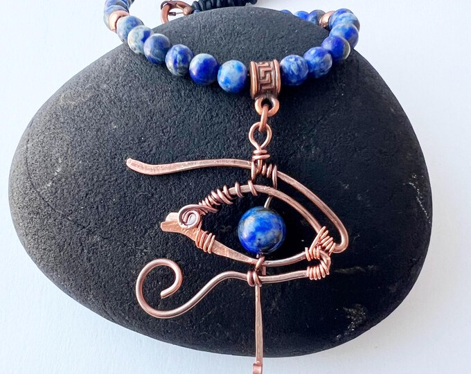 Eye of Horace Pendant with Lapis Lazuli and Leather Necklace