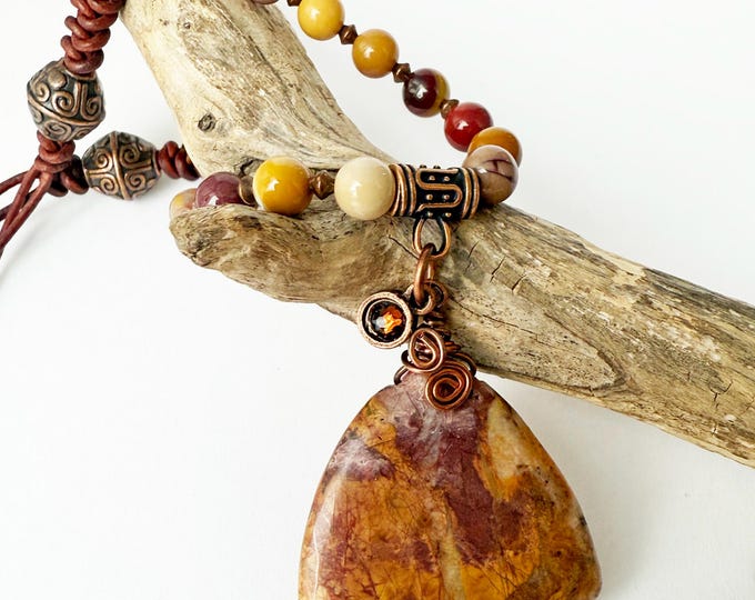 Red Creek Jasper with Mookaite Jasper and Leather Necklace