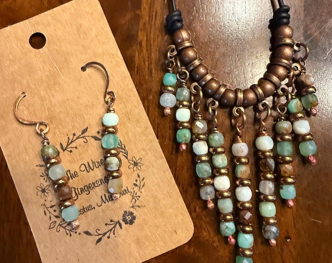 Beaded Chrysoprase Pendant and Earring Set