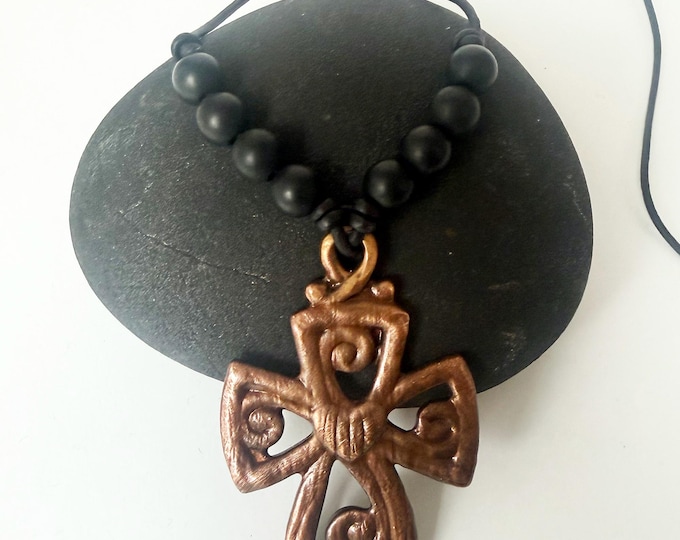 Electro Form Copper Cross Pendant with Leather Cord