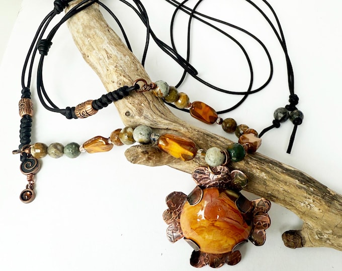 Freeform Copper Bezel Pendant with Rocky Mountain Butte Jasper and Czech Glass Necklace
