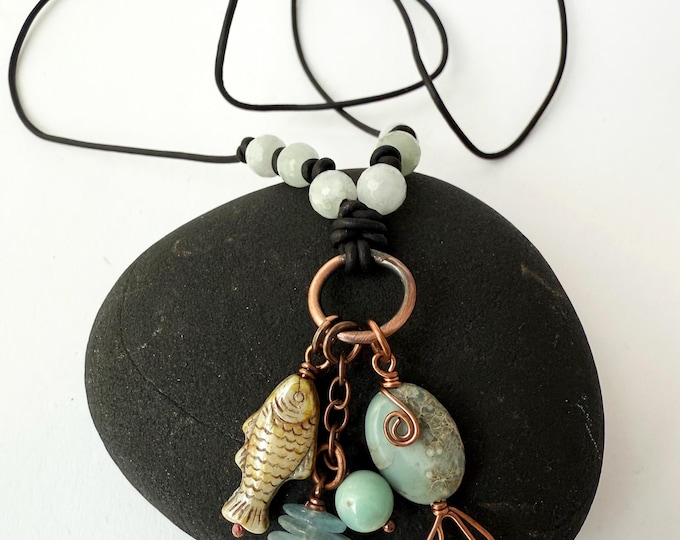 Fish Pendant with Leather Necklace