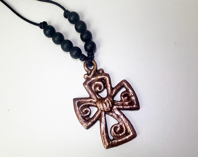 Electro Form Copper Cross Pendant with Leather Cord