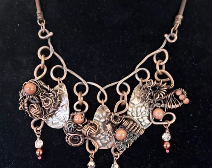 Crazy Twisted Copper  Handmade Bib Necklace