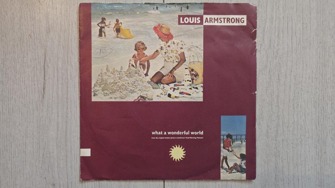 Louis Armstrong What A Wonderful World - Vinyl Record 7" Single, 45 RPM, Original Vintage 1988, foto 2 di 4