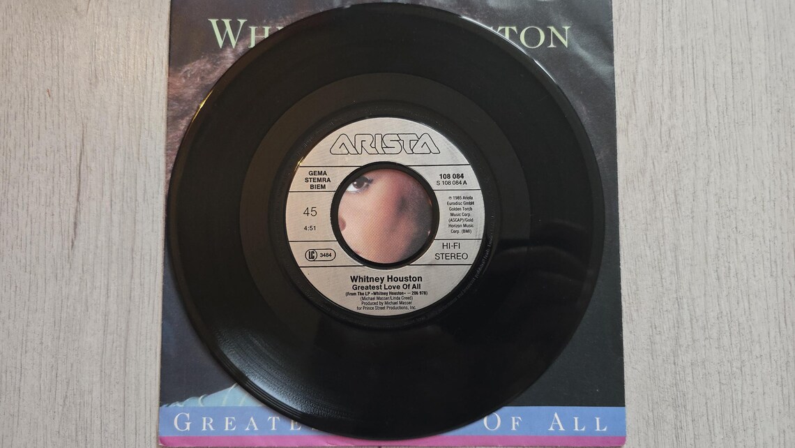 Whitney Houston - Greatest Love Of All 45 RPM 7" Vinyl Record Single 1986 Vintage, foto 4 di 5