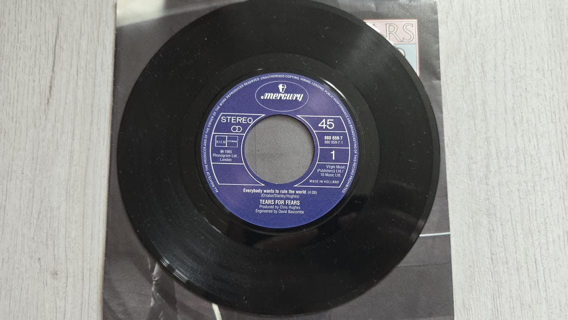 Tears For Fears Everybody Wants To Rule The World - Vinyl Record 7" Single, 45 RPM, Original 1985 Vintage, foto 4 di 5