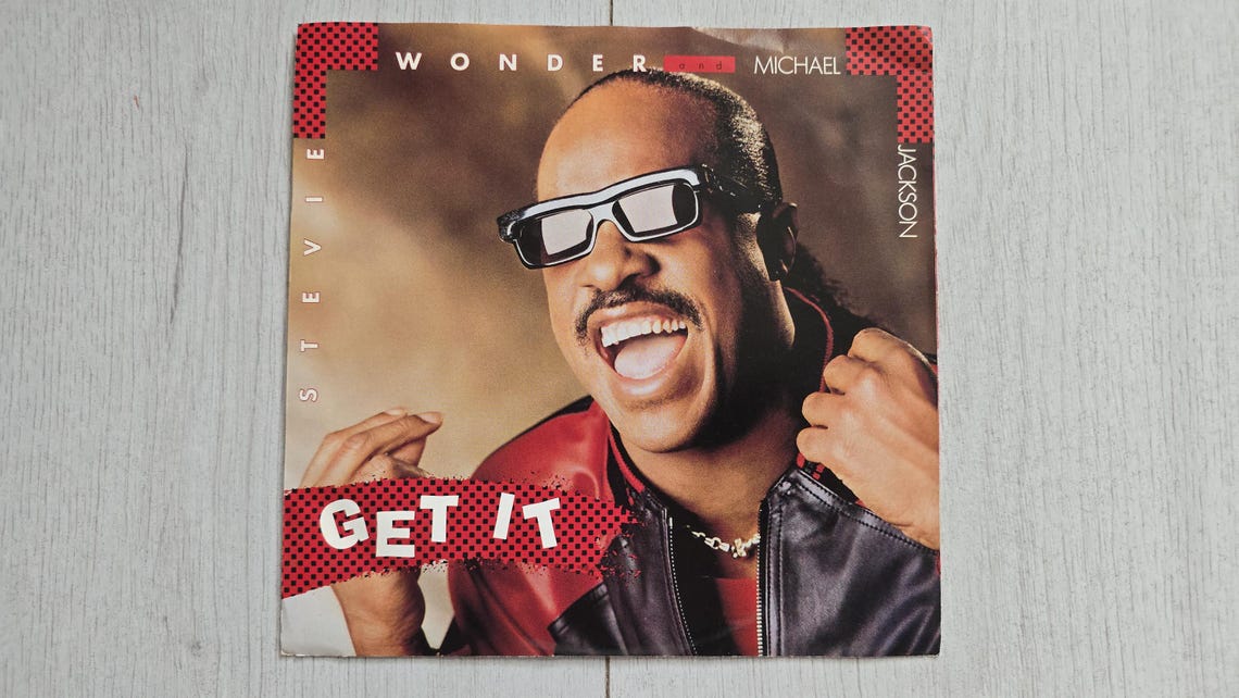 Stevie Wonder & Michael Jackson Get It - Vinyl Record 7" Single, 45 RPM, Original 1988 Vintage, foto 2 di 5