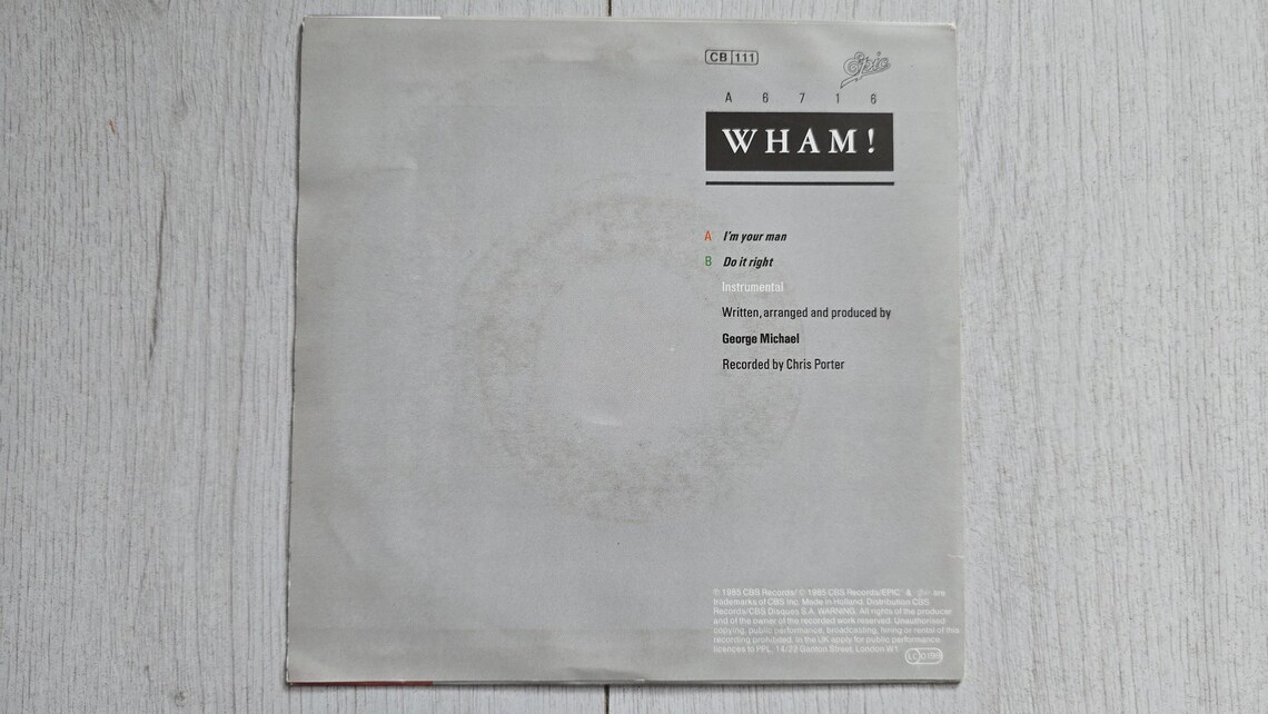 Wham! I'm Your Man - Vinyl Record 7" Single, 45 RPM, Original Vintage 1985, foto 3 di 5