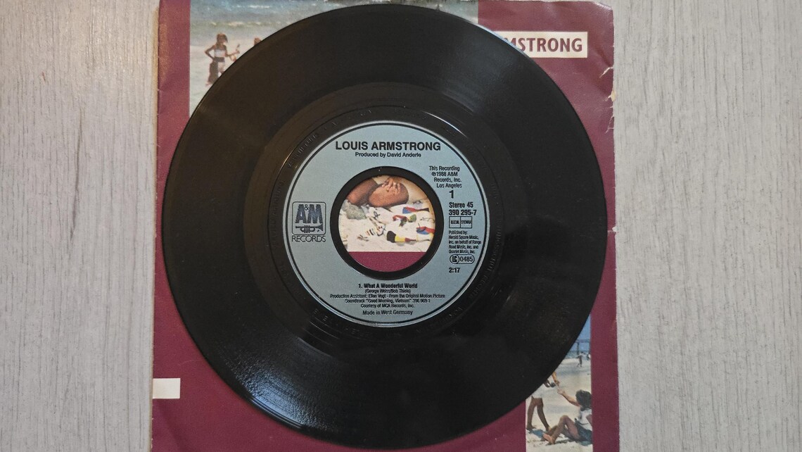 Louis Armstrong What A Wonderful World - Vinyl Record 7" Single, 45 RPM, Original Vintage 1988, foto 4 di 4