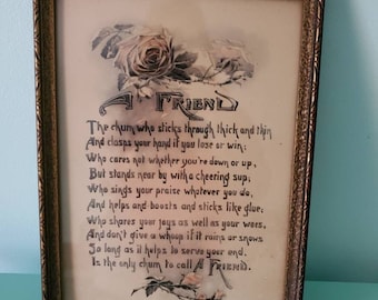 Antique Friendship Poem in Frame