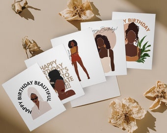Black Woman Birthday Card, Braids, Natural hair, Black Girl Magic, Diverse, Celebration, Dark Skin Multi-Design Greeting Cards (5-Pack)