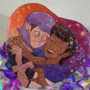 Luz and Amity Heart Holographic Button | The Owl House