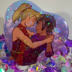 Adora and Catra Heart Holographic Button | Catradora