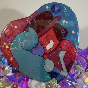 Bottone olografico con cuore di zaffiro e rubino / Steven Universe