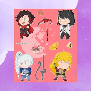 RWBY Sticker Sheet ft. Ruby, Weiss, Blake, and Yang