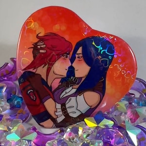 Vi and Caitlyn Heart Holographic Button | Arcane