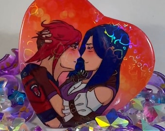Vi and Caitlyn Heart Holographic Button | Arcane