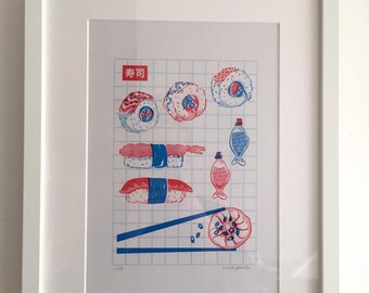 A4 Sushi Risograph Print