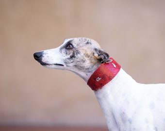 Leather Collar Red Snake, Iggy collar, Whippet collar, Galgo collar, Saluki collar, Greyhound collar,Italiangreyhound collar