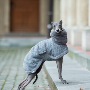 Zimowy płaszcz Iggy Whippet Cable Knit Dog Wear Sighthound Breed Faux Fur Warm Clothing Dopasowany styl Niestandardowy haft Prezent dla miłośników szczeniąt zdjęcie 1