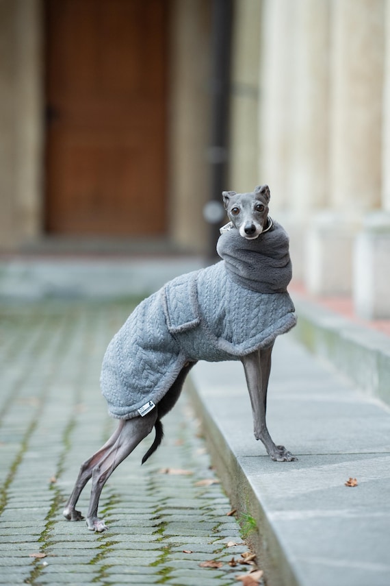 Iggy Winter Coat Whippet Cable Knit Dog Wear Sighthound Breed Faux Fur Warm Clothing Matching Style Custom Embroidery Gift For Puppy Lovers