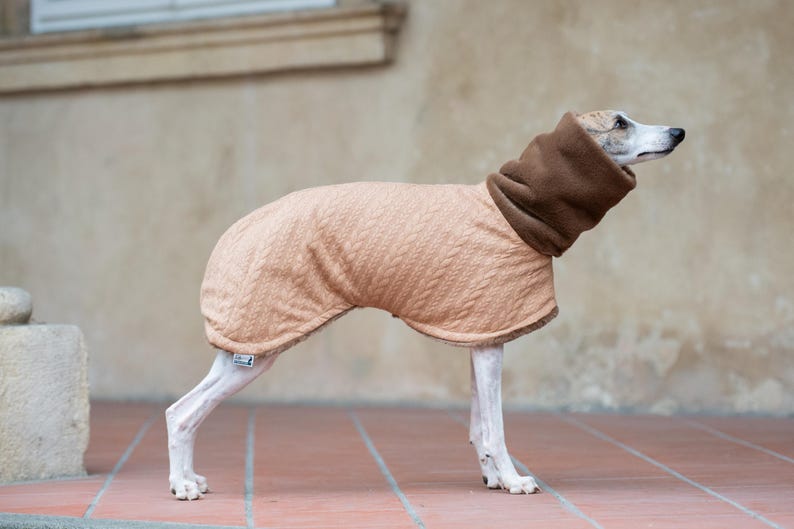 Zimowy płaszcz Iggy Whippet Cable Knit Dog Wear Sighthound Breed Faux Fur Warm Clothing Dopasowany styl Niestandardowy haft Prezent dla miłośników szczeniąt zdjęcie 6