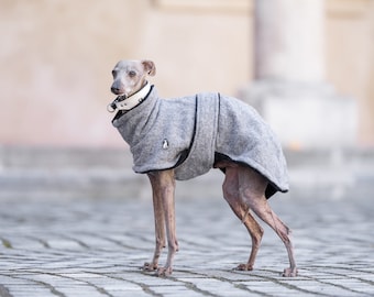 Casual coat Woolly DOUBLE BELTS, greyhound coats, whippet coats, iggy coats,italiangreyhound coats