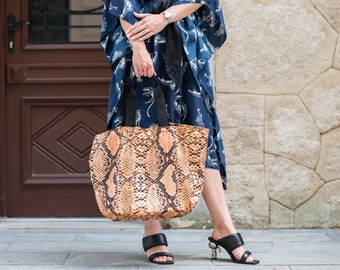 Orange Python Tote Bag