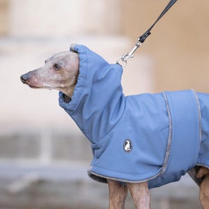 Winter Dog Jacket Sighthound Custom Design Waterproof Soft Shell Construction Warm Fleece Interior Lining Cold Weather Protection Greyhound Whippet Apparel Reflective Safety Elements High Collar Feature Leash Opening Access Covered Chest
