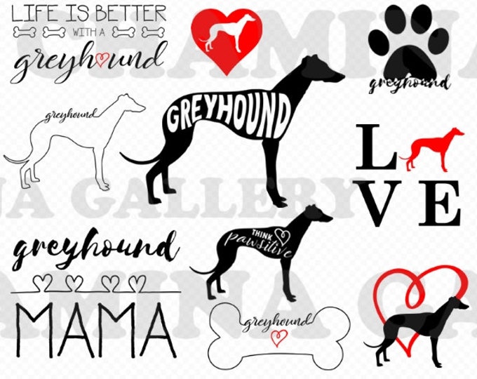 Greyhound Svg, Cut Files Bundle, Greyhound Silhouette, Greyhound Quote