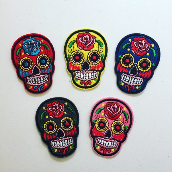 Sugar Skull Iron-On Patch, Day Of The Dead Applique Motif, Patch décoratif, Broderie DIY, Applique brodée, Cadeau Rockabilly