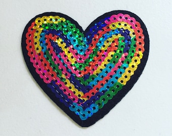 Patch thermocollant coeur à paillettes scintillantes, badge pailleté coeur, badge Bling Girly, broderie DIY Bling, applique brodée, applique pailletée