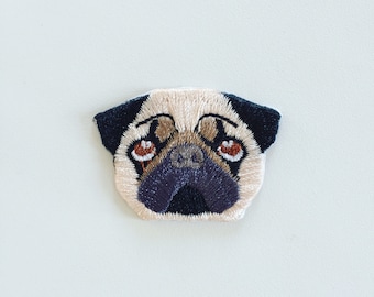 Écusson thermocollant visage carlin, insigne chien carlin, écusson toutou, insigne chien, écusson décoratif animal, appliqué brodé chien, cadeau pour amateur de carlin