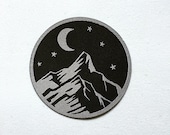 Night Sky Mountain Patch, Mountain Hiking Badge, Hiker Patch, Night Moon Mountain Patch, Embroidered Applique, Mountain Lover Gift