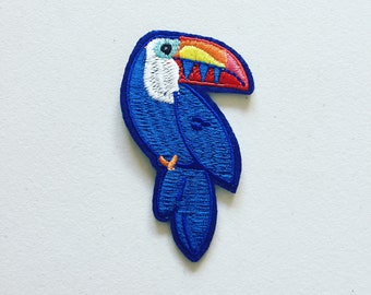 Blue Toucan Iron-On Patch, Exotic Tropical Bird Badge, Toucan Badge, DIY Embroidery, Embroidered Applique, Decorative Patch, Bird Lover Gift