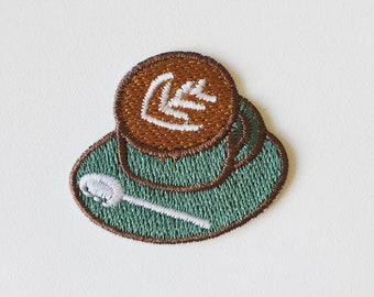 Coffee Cup Iron-On Patch, Cappuccino Coffee Badge, Latte Coffee Patch, DIY Embroidery, Milk Coffee Embroidered Applique, Coffee Lover Gift