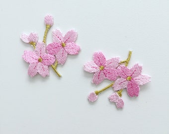 Aplique termoadhesivo de flor de cerezo: parche de flor de Sakura rosa (2 piezas)