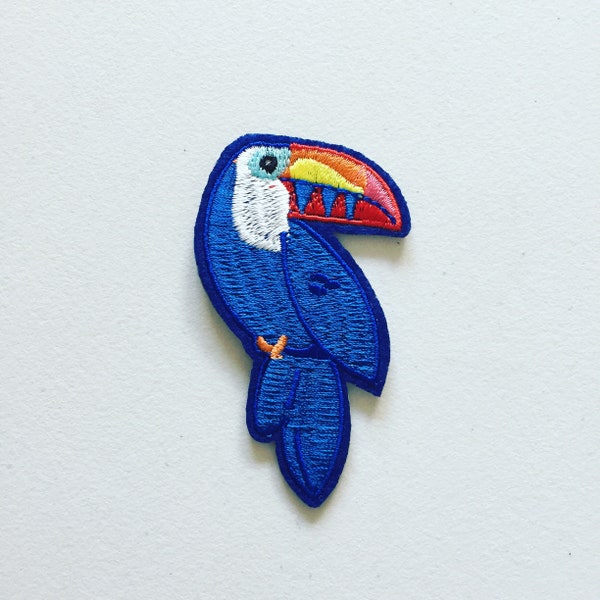 Blue Toucan Iron-On Patch, Exotic Tropical Bird Badge, Toucan Badge, DIY Embroidery, Embroidered Applique, Decorative Patch, Bird Lover Gift