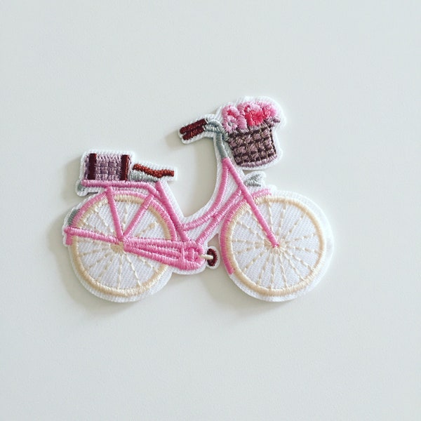 Pink City Bike Iron-On Patch, Boho Bike Badge, Girly Decorative Patch, DIY Embroidery, Embroidered Applique, Biker Gift