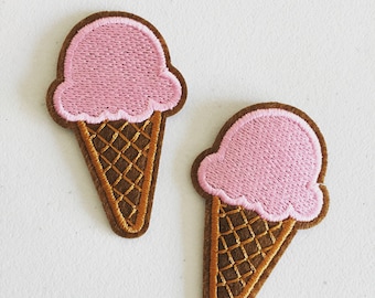 Ice Cream Cone Iron-On Patch, Ice Cream Badge, Pink Girly Patch, DIY Embroidery, Embroidered Applique, Embroidery Badge, Pop Culture Gift