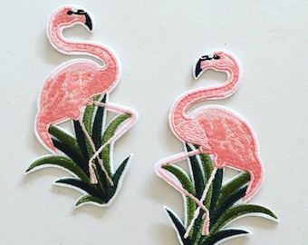 Tropical Flamingo Iron-On Patch: Embroidered Applique Badge