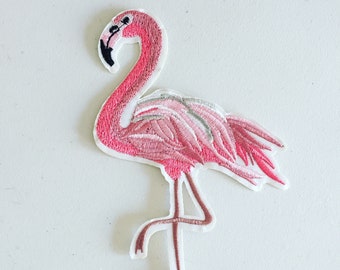 Large Flamingo Iron-On Patch, Tropical Summer Patch, Flamingo Badge, DIY Embroidery, Embroidered Applique, Girly Sew On Patch, Flamingo Gift