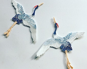 Parche termoadhesivo de grúa, parche de pájaro japonés, insignia de grúa azul, bordado de bricolaje, aplique bordado de grúa, parche con motivo de Japón, regalo para amantes de las aves