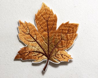 Autumn Sycamore Tree Leaf Iron-On Patch, Fall Tree Leaf Badge, Fall Leaves Patch, DIY Embroidery, Embroidered Applique, Nature Lover Gift