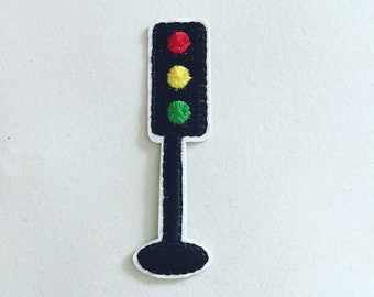 Traffic Lights Iron-On Patch, Stoplights Badge, Traffic Signal Badge, Urban Life Patch, Embroidered Applique, 90s Pop Culture Gift
