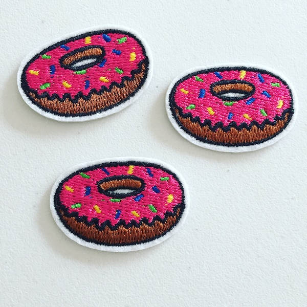 Mini Doughnut Iron-On Patch, Sprinkled Donut Patch, Doughnut Badge, Food DIY Embroidery, Embroidered Applique, Pop Culture Gift - Set Of 3
