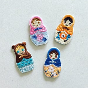 Matryoshka Russian Dolls Iron-On Patch, Babushka Badge, DIY Embroidery, Embroidered Applique, Traditional Russian Applique Motif - Set Of 4