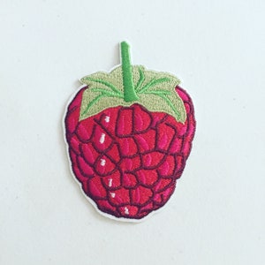 Patch termoadesiva lampone, stemma di frutti di bosco, patch di frutta estiva, stemma fruttato, ricamo fai da te, applicazione ricamata, regalo di cultura pop